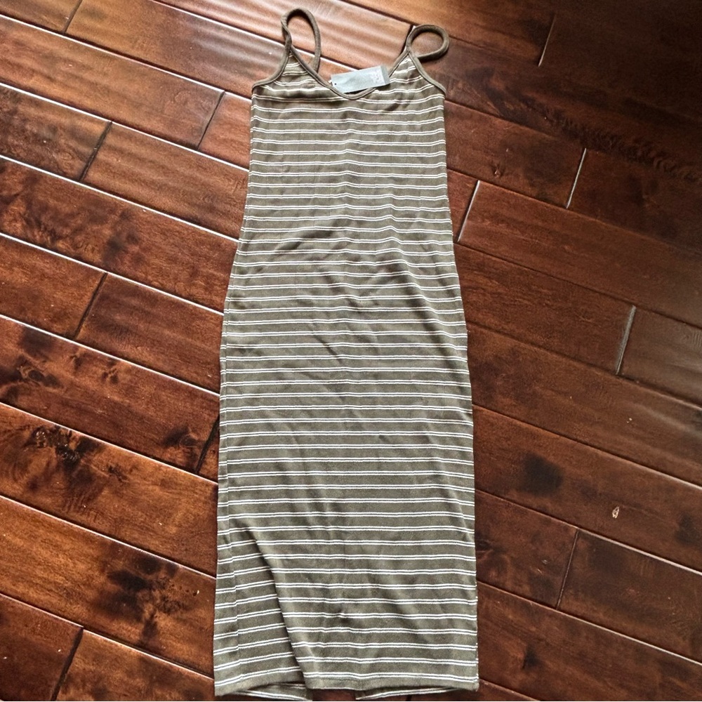 Olive green striped tank dress